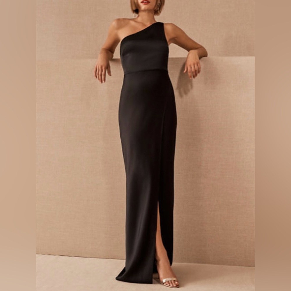 BHLDN Dylan One-Shoulder Satin Side-Slit Gown